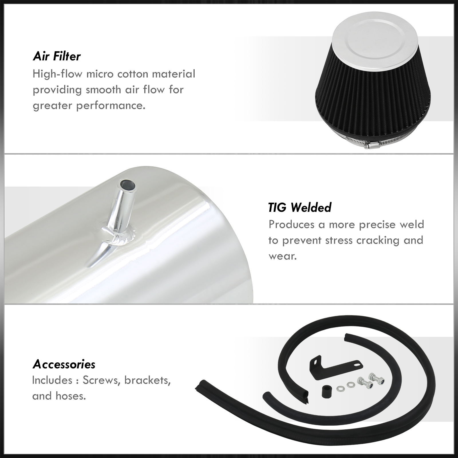 Silver Cold Air Intake Aluminum Pipe+Heat Shield System for 2004-2008