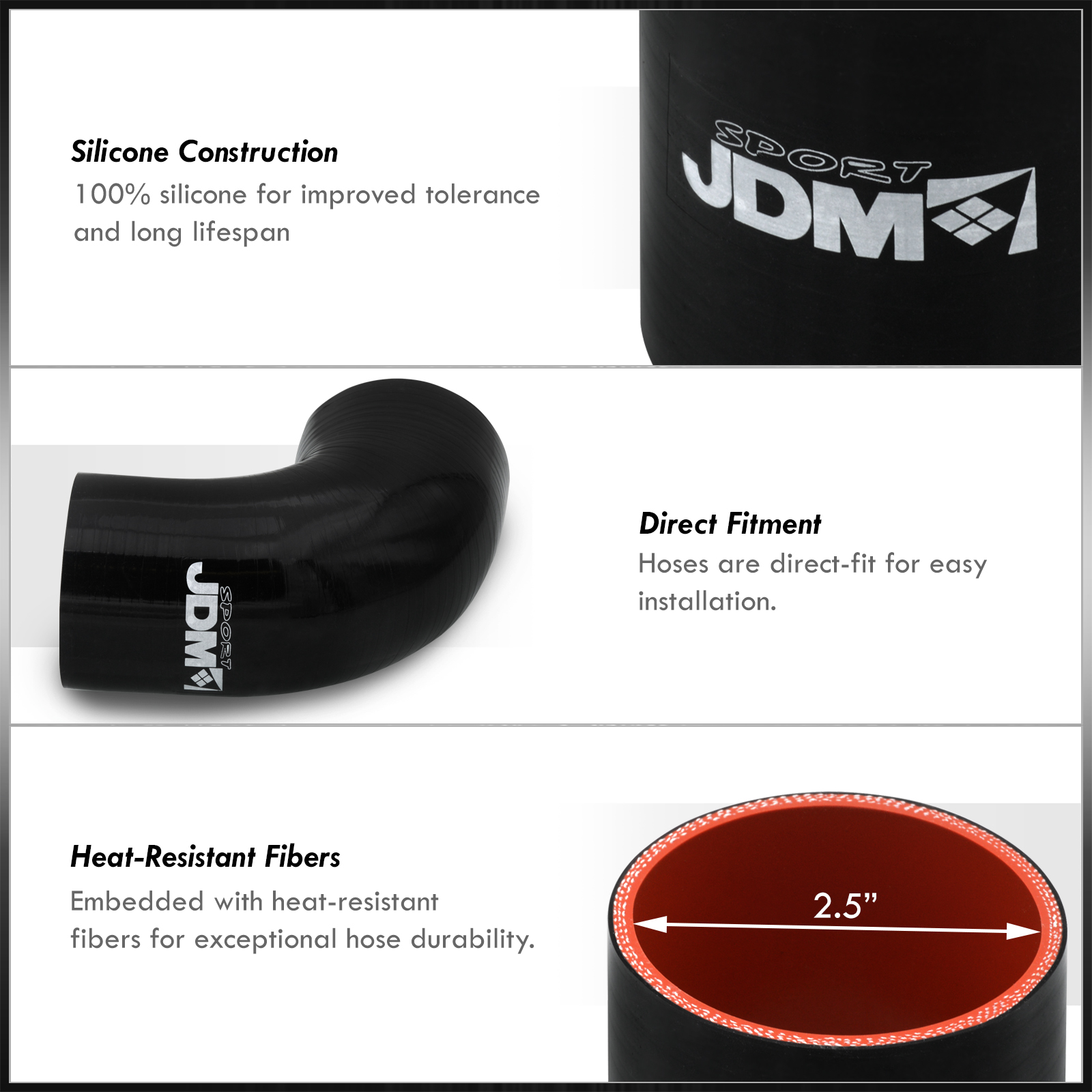 90 Degree Coupler 90 Degree Elbow Silicone Hose Coupler - Reduces 2.5" To 2", 4-Ply Black Glossy, High Temp & Pressure Rated 2 In Coupler - Foto 10