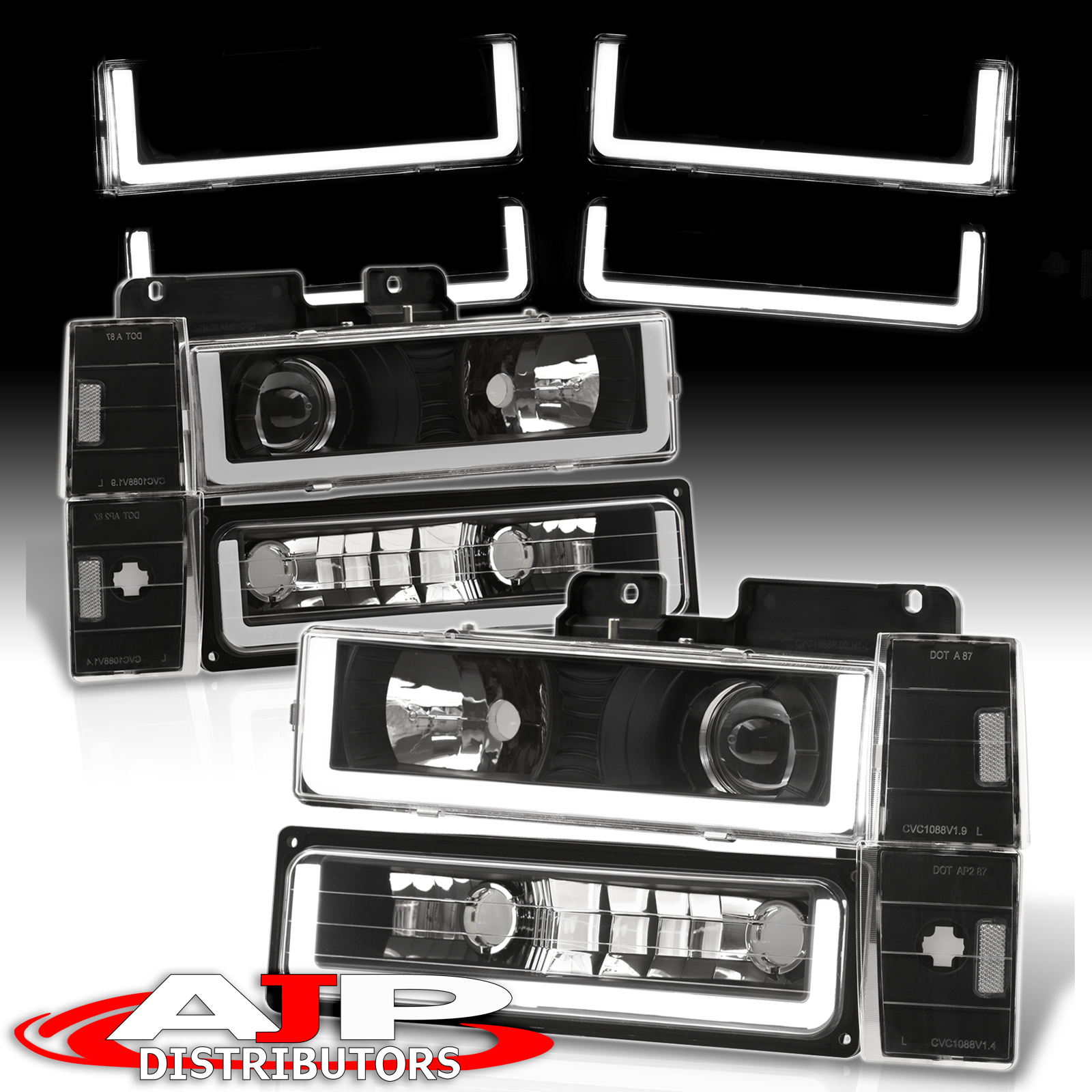 Black LED Projector Head Lights +Corner Bumper For 1988-1993