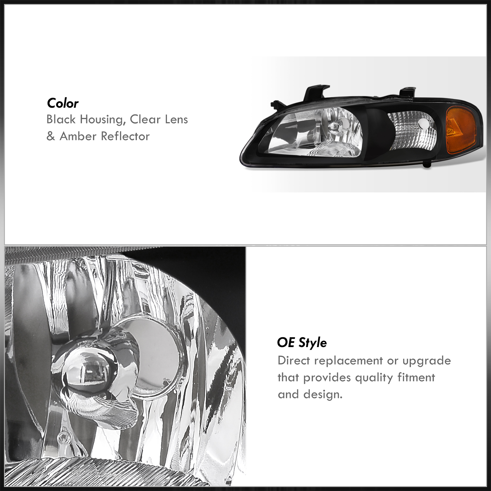 OE Style Black Amber Headlights W/ LED DRL For 2000-2003 Nissan Sentra B15 – Pair