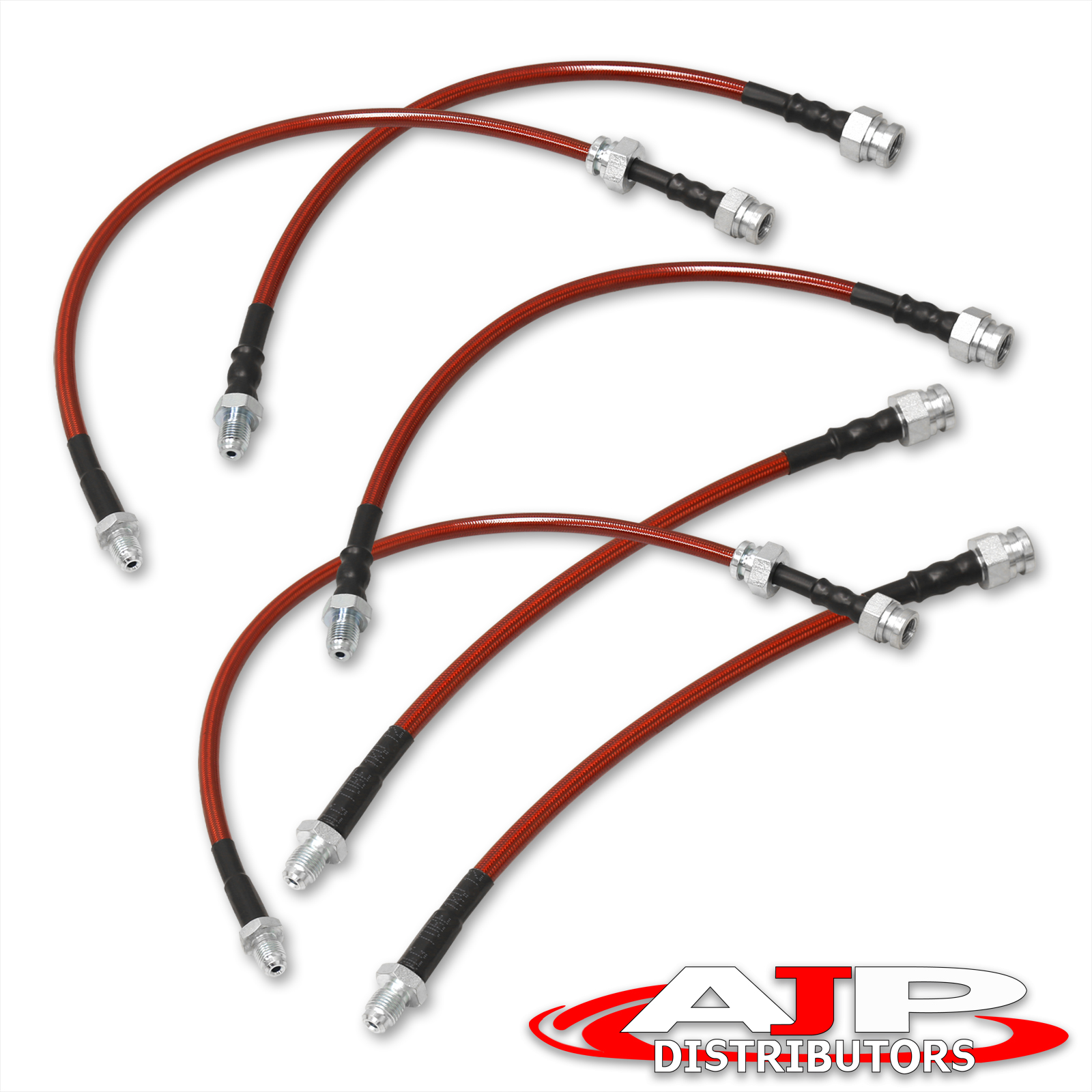 one Red 6PC F+R Racing Stainless Steel Brake Line Kit For 1984