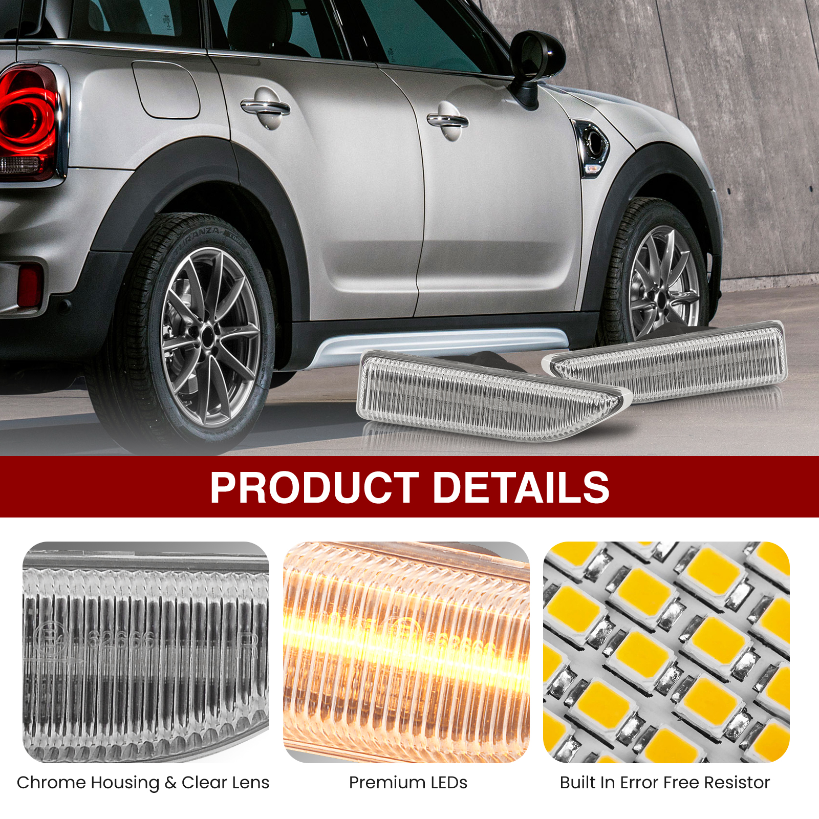 Clear LED Front Fender Side Marker Light Lamps For 2017-2023