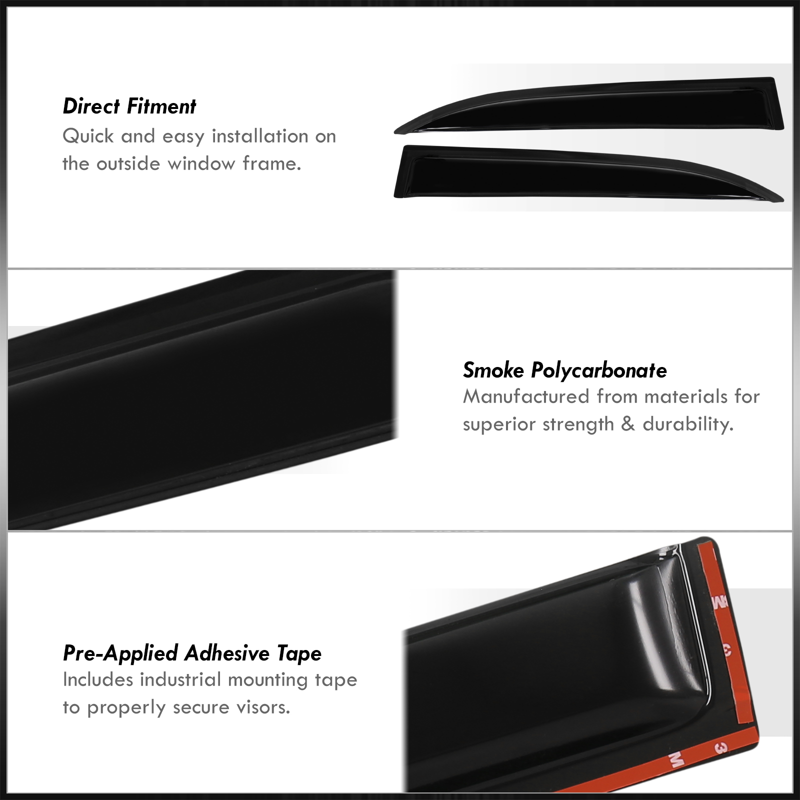 Dark Smoke Window Visors / Rain Guards For BMW E36 3 Series (1992-1998) – 4-Piece Set - View #3