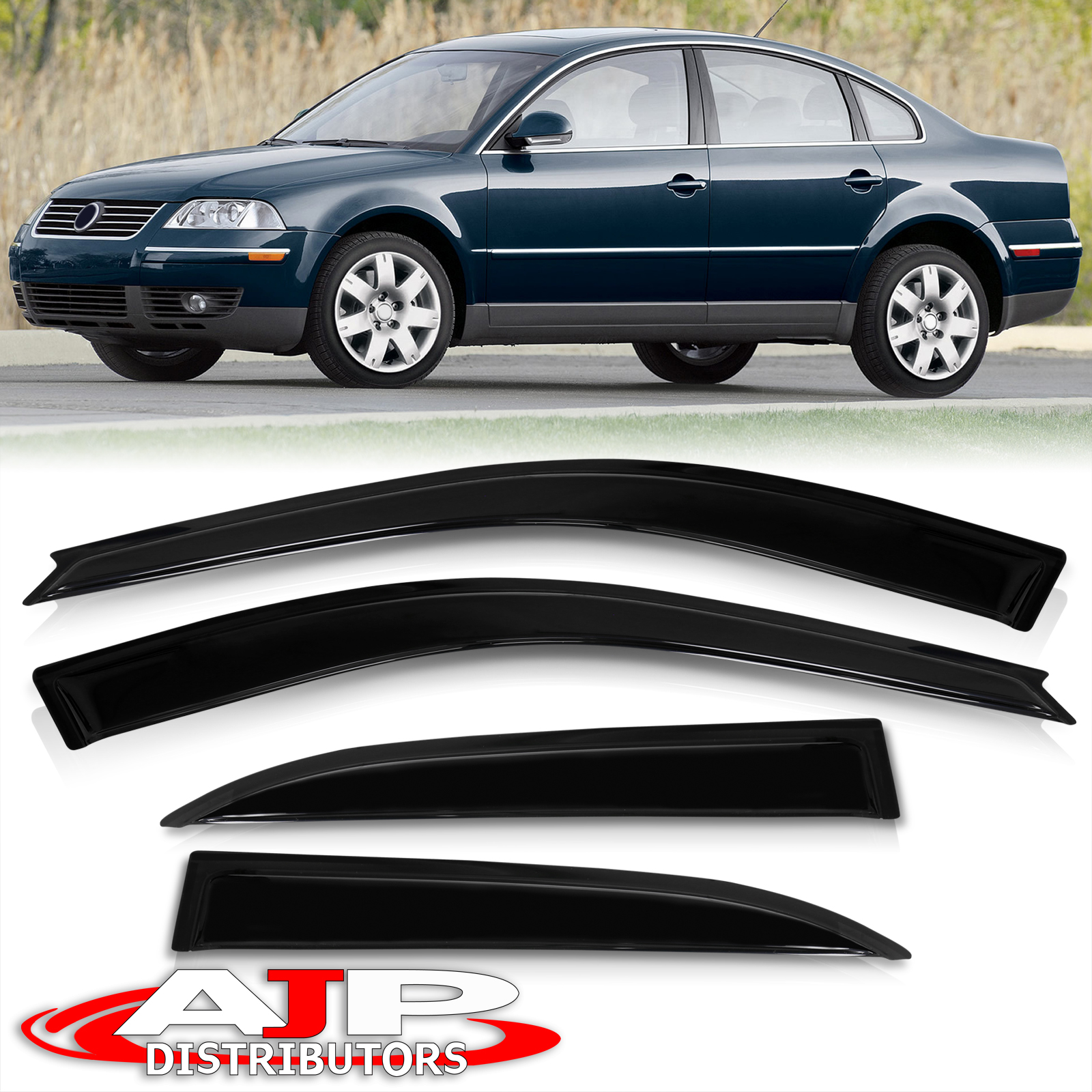Tema4x4 Black Gloss Tape-On Window Visors For Saab 9-3 Sedan (2nd Gen, 2002-2014)